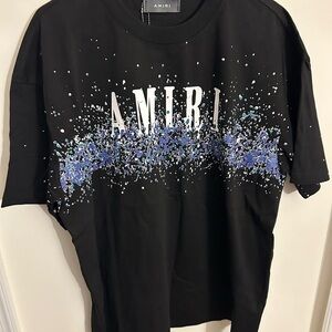 AMIRI Black Tee with Blue Splatter Design